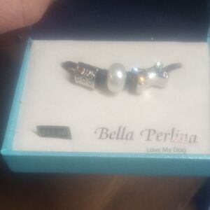 Bella Perlina Silver and Pearl Dog Charm Bracelet